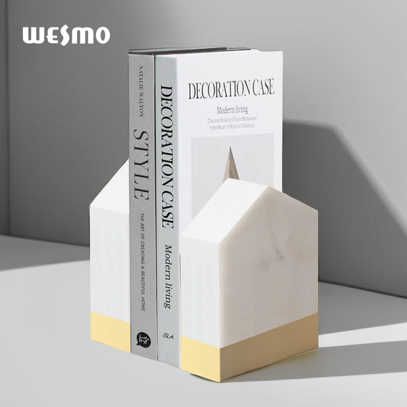 Wholesale Nordic style table decoration luxury White sand black splash ink resin bookends for home ornament